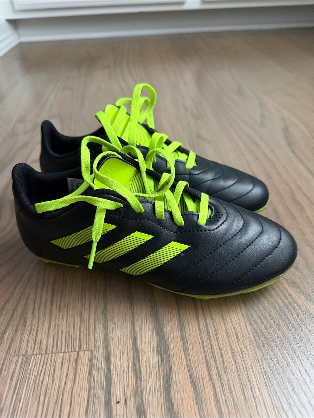 adidas Kids Black and Neon Yellow Soccer Sneakers